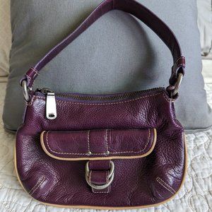 Marc Jacobs Pebbled Leather Purse, Eggplant with Cream Stitching and Accents